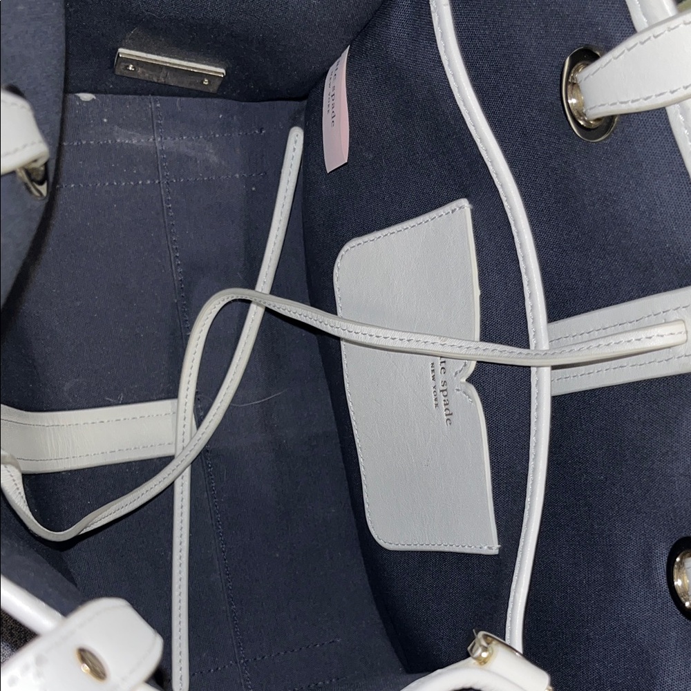 Kate Spade Sam Medium Canvas Plunge Satchel in Denim & White - Picture 9 of 13